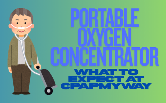 Portable oxygen concentrator displayed with CPAPmyway support and guidance materials