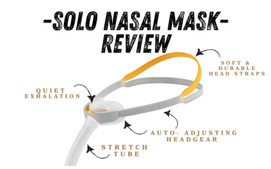 Close-up of Solo nasal mask with features discussed in review