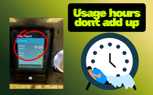Close-up of a CPAP machine display showing usage hours that don’t match actual sleep time