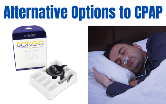 A man sleeping with an alternative to CPAP therapy called the bongo Rx. 
