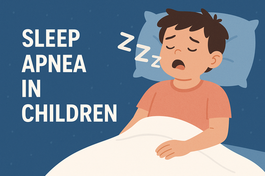 Iimage of a child struggling with sleep apnea and snoring while sleeping in bed. 