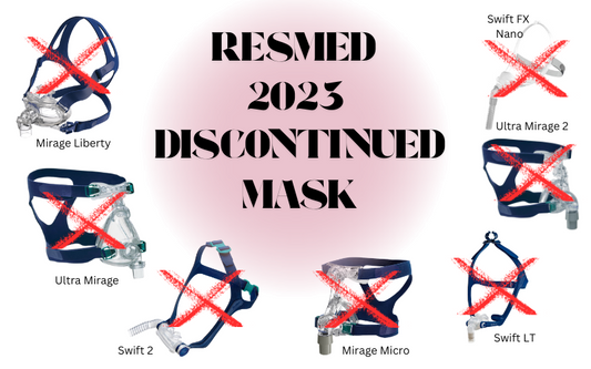 Collection of ResMed CPAP masks that were discontinued in 2023 displayed side by side