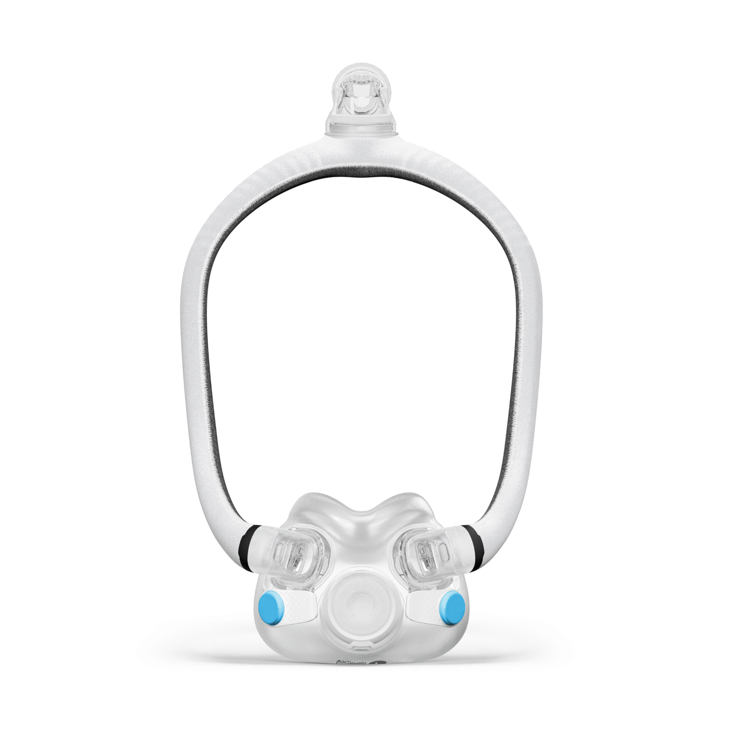 Front view of the AirTouch F30i Comfort mask system without headgear, displaying the open-face design and fabric-covered hollow frame.