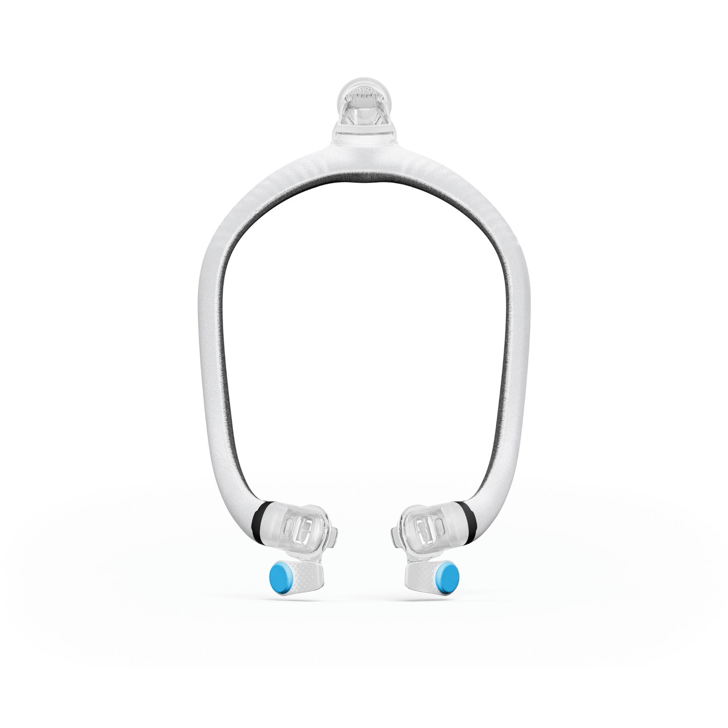 Front view of the ResMed AirTouch F30i replacement comfort frame showing the hollow silicone headgear tubes and magnetic clip connectors.