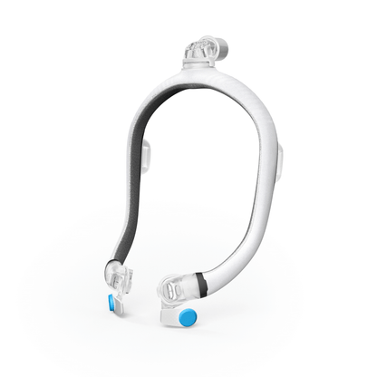Angled view of the AirTouch F30i CPAP mask frame highlighting the top-of-head swivel connection and soft fabric-lined interior for skin comfort.