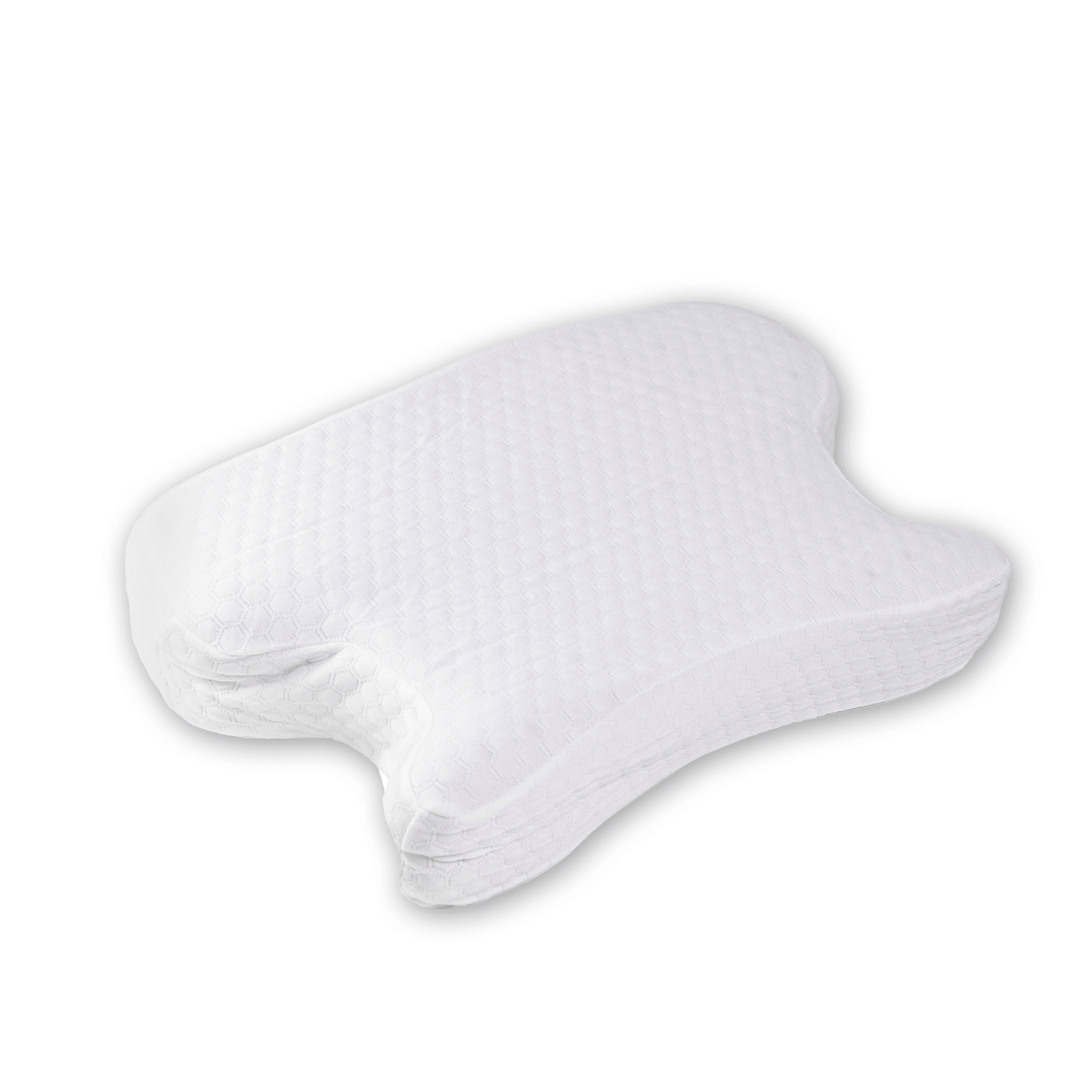 Full view of the CPAP Soap Adjustable Pillow showing its butterfly shape and deep side cutouts, designed to prevent CPAP mask leaks for side sleepers.