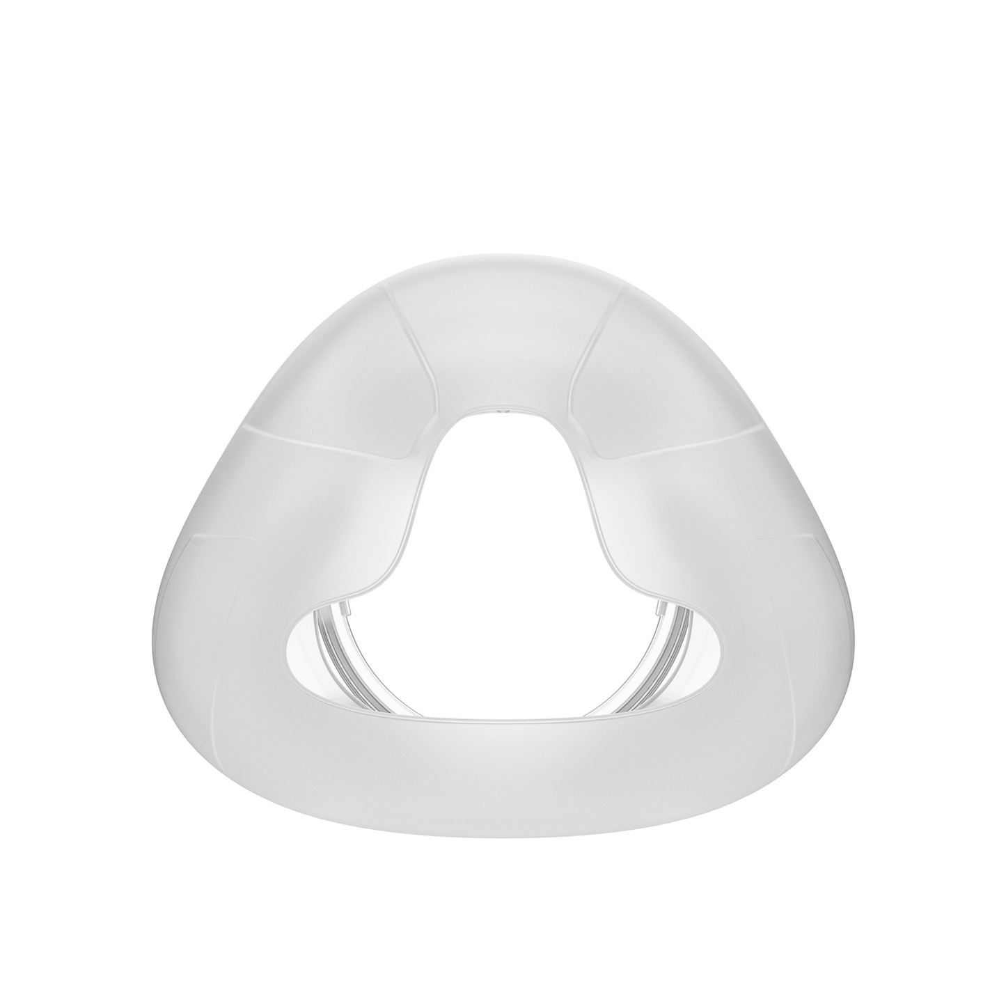 Rear view of the Fisher & Paykel Nova Nasal Cushion, displaying the smooth, triangular opening and the soft texture of the seal that rests gently against the user's face.