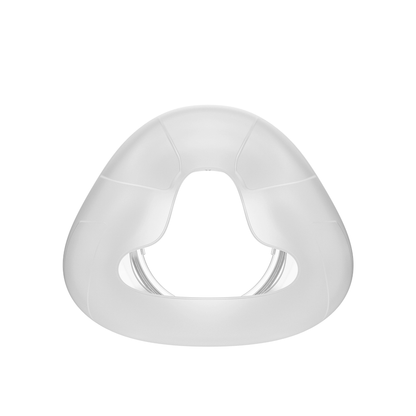 Rear view of the Fisher & Paykel Nova Nasal Cushion, displaying the smooth, triangular opening and the soft texture of the seal that rests gently against the user's face.