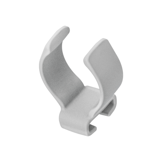 Close-up angled view of the Fisher & Paykel Nova Nasal Tube Clip, showing the lightweight gray clip designed to securely hold CPAP tubing.