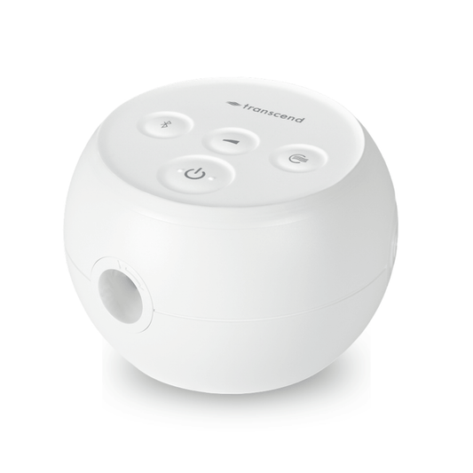 Transcend Micro 510 Auto CPAP Machine in Graphite Gray — angled view showing hose port and four-button control panel