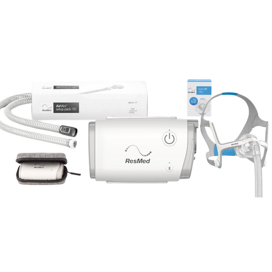AirMini travel CPAP bundle by resmed. With mask, tubing, filters, and case. 