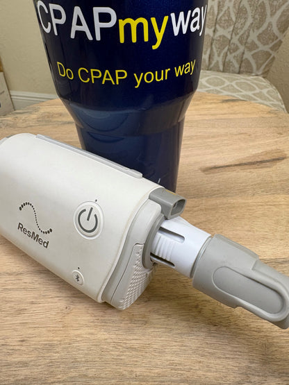 AirMini hooked up to slim cpap tube via the AirMini Universal Tube Adapter. 