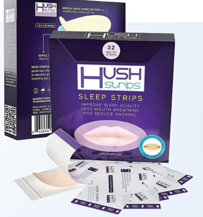 Hush Strips packaging with sleep strips on a white background