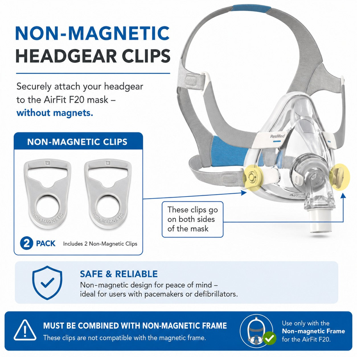 AirFit F20 & F30i Non-Magnetic Headgear Clips - 2 Pack