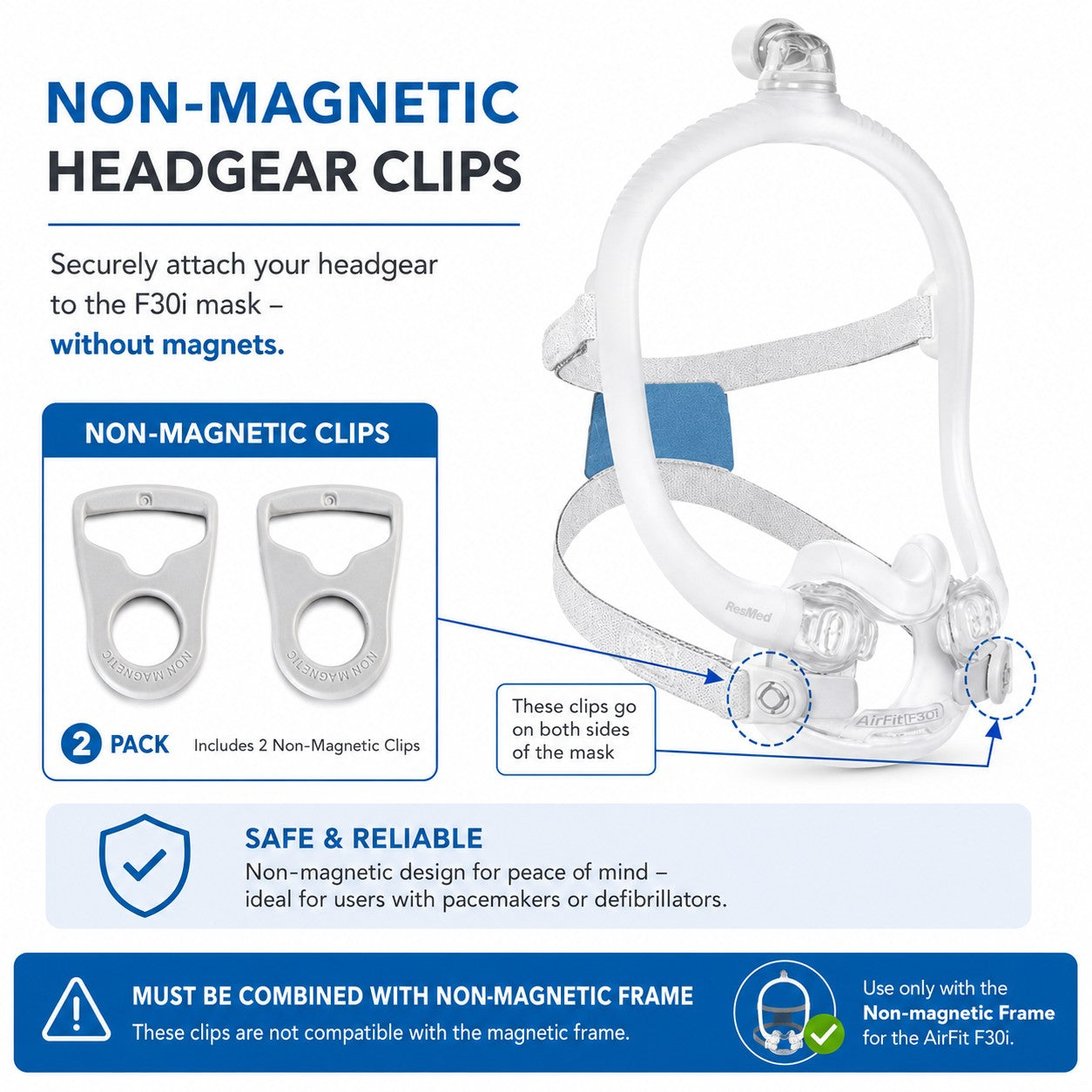 AirFit F20 & F30i Non-Magnetic Headgear Clips - 2 Pack