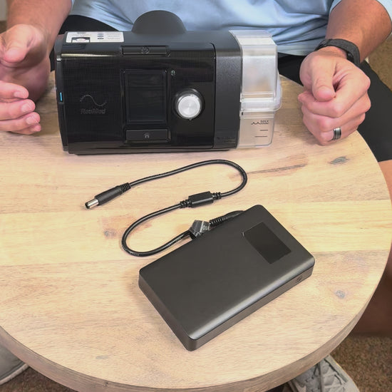 Universal CPAP Battery in use on the ResMed AirSense 10 CPAP. 