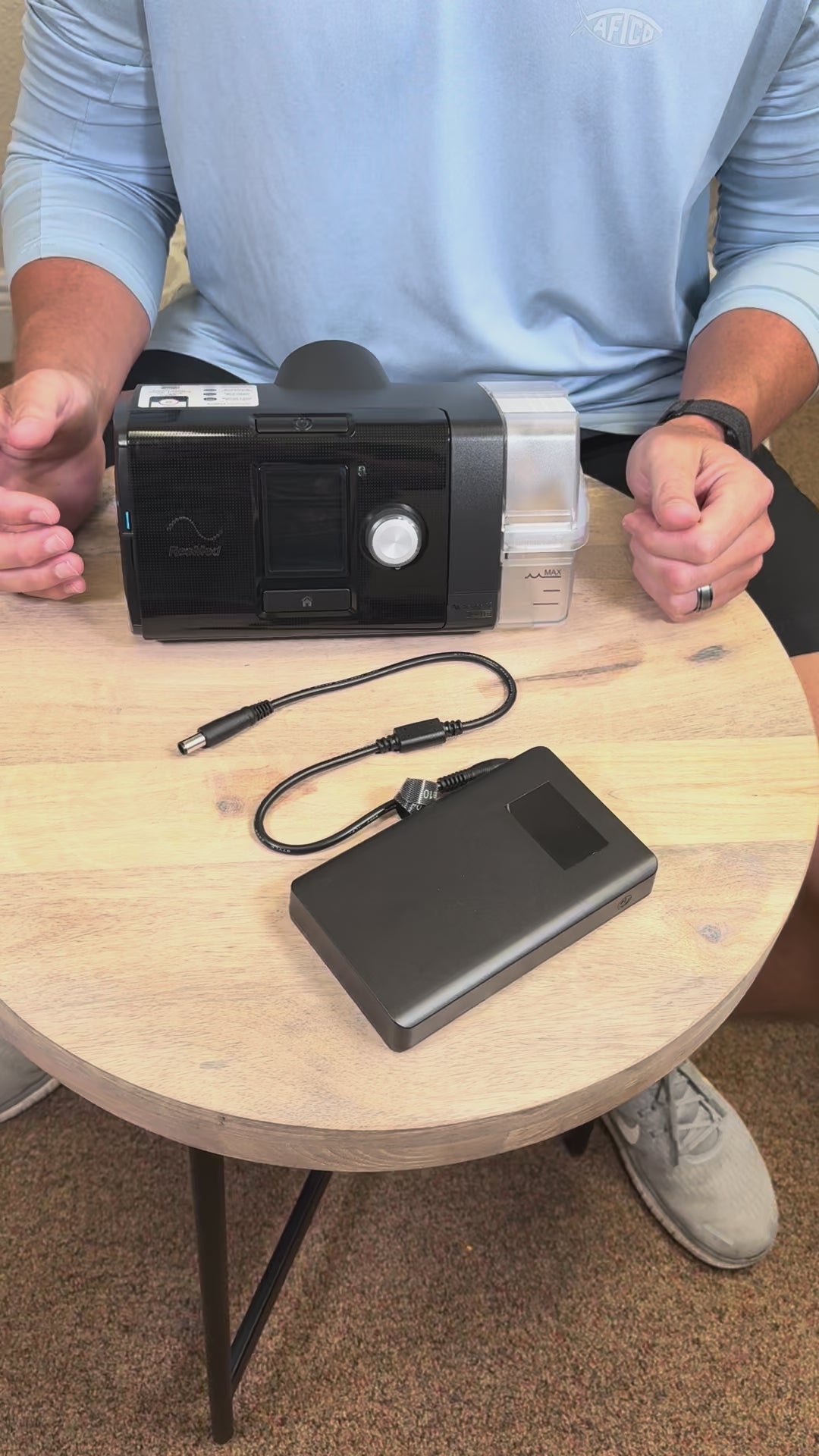 Universal CPAP Battery in use on the ResMed AirSense 10 CPAP. 