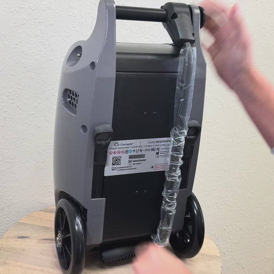 Demonstration of the battery installation on the O2 Concepts Oxlife Independence Portable Oxygen Concentrator. 