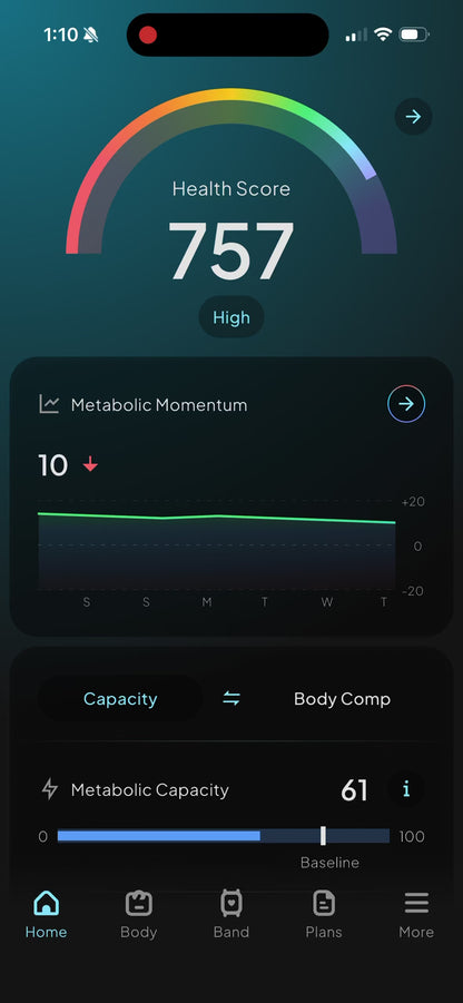 Screen record from iphone showing the Hume Health app and navigating the different statistics available in the app. 