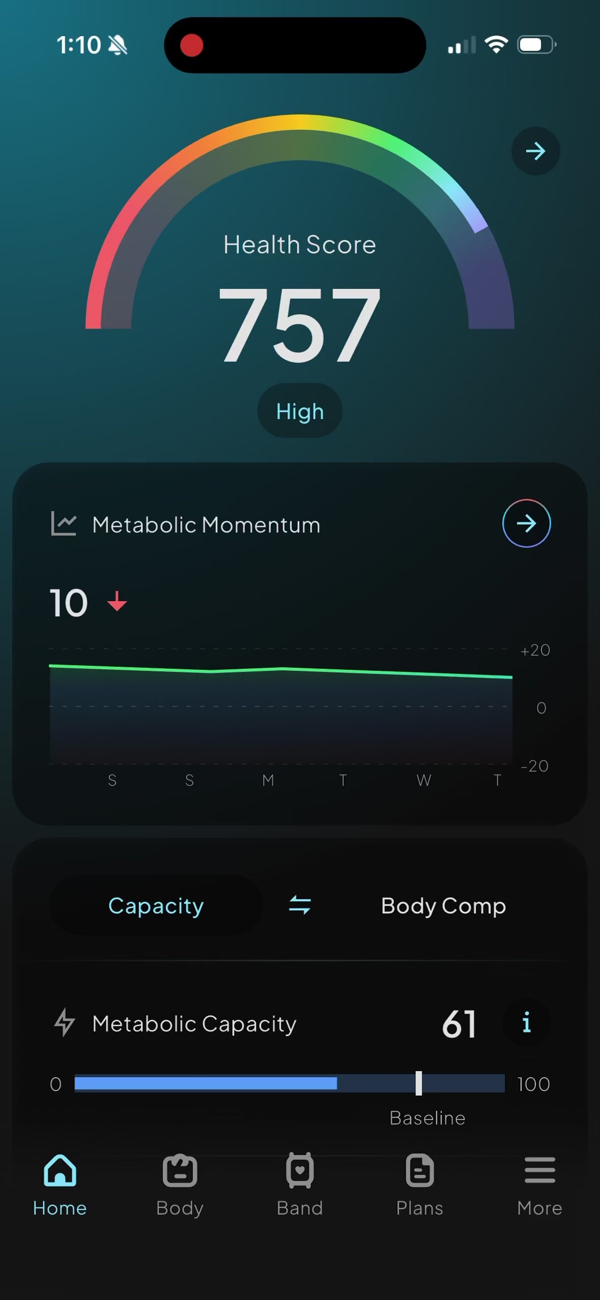 Screen record from iphone showing the Hume Health app and navigating the different statistics available in the app. 