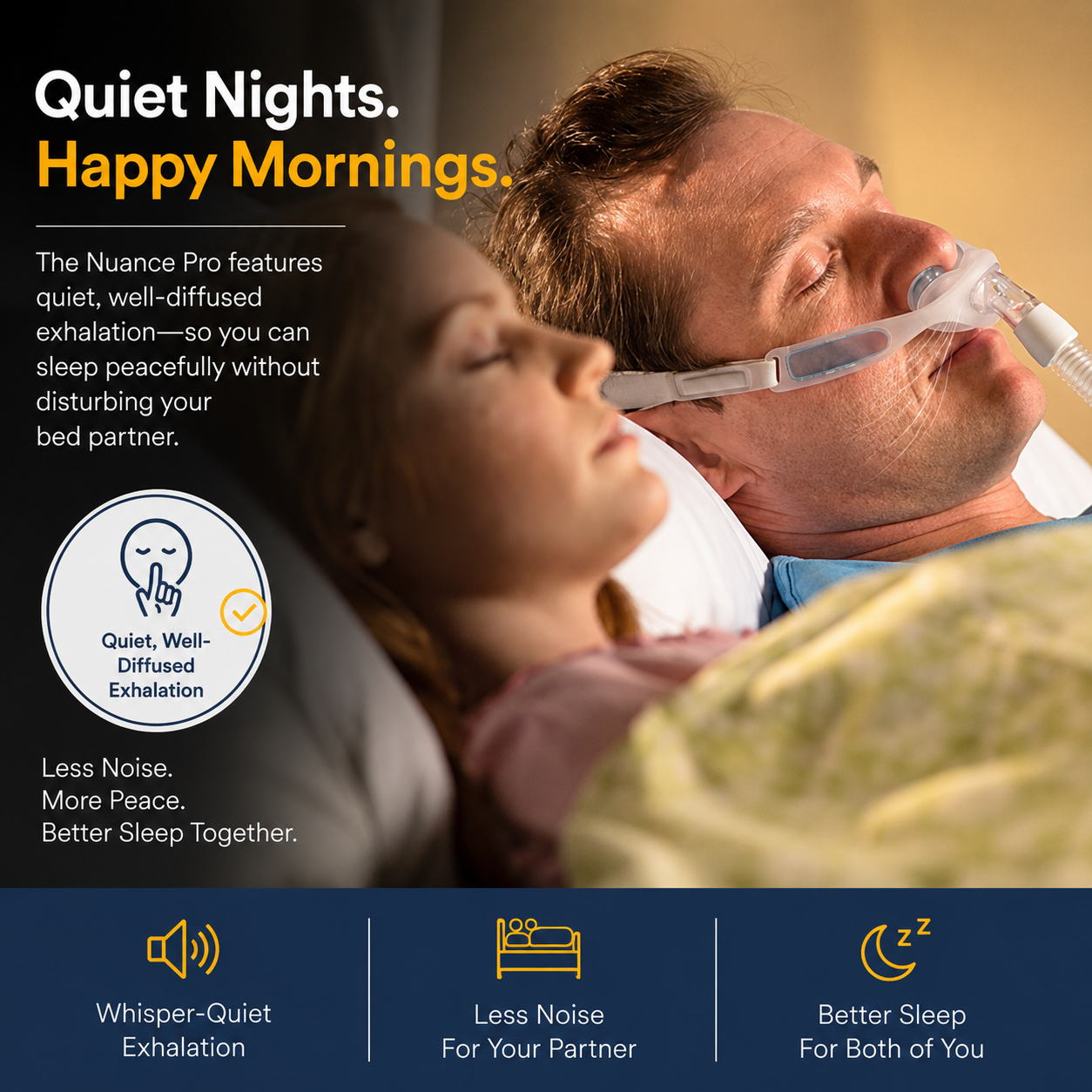 Nuance Pro quiet exhalation — directed airflow away from bed partner during CPAP therapy
