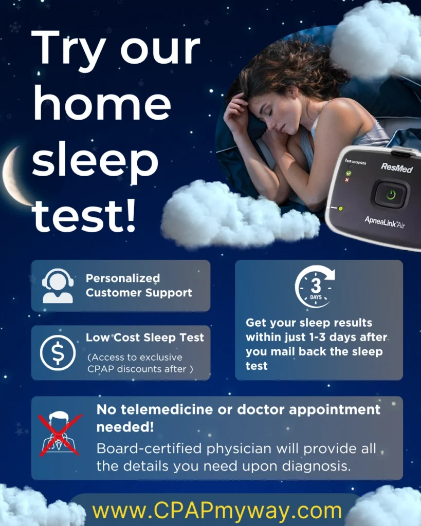 Link to order a home sleep study. Image depicts information about the benefits of our home sleep study service.